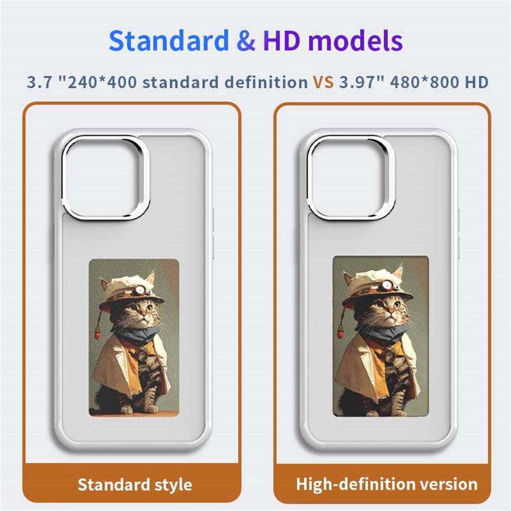 For iPhone 16 Pro Smart E-Ink Phone Case 4 Color HD 4 inch Display NFC DIY Customized Screen