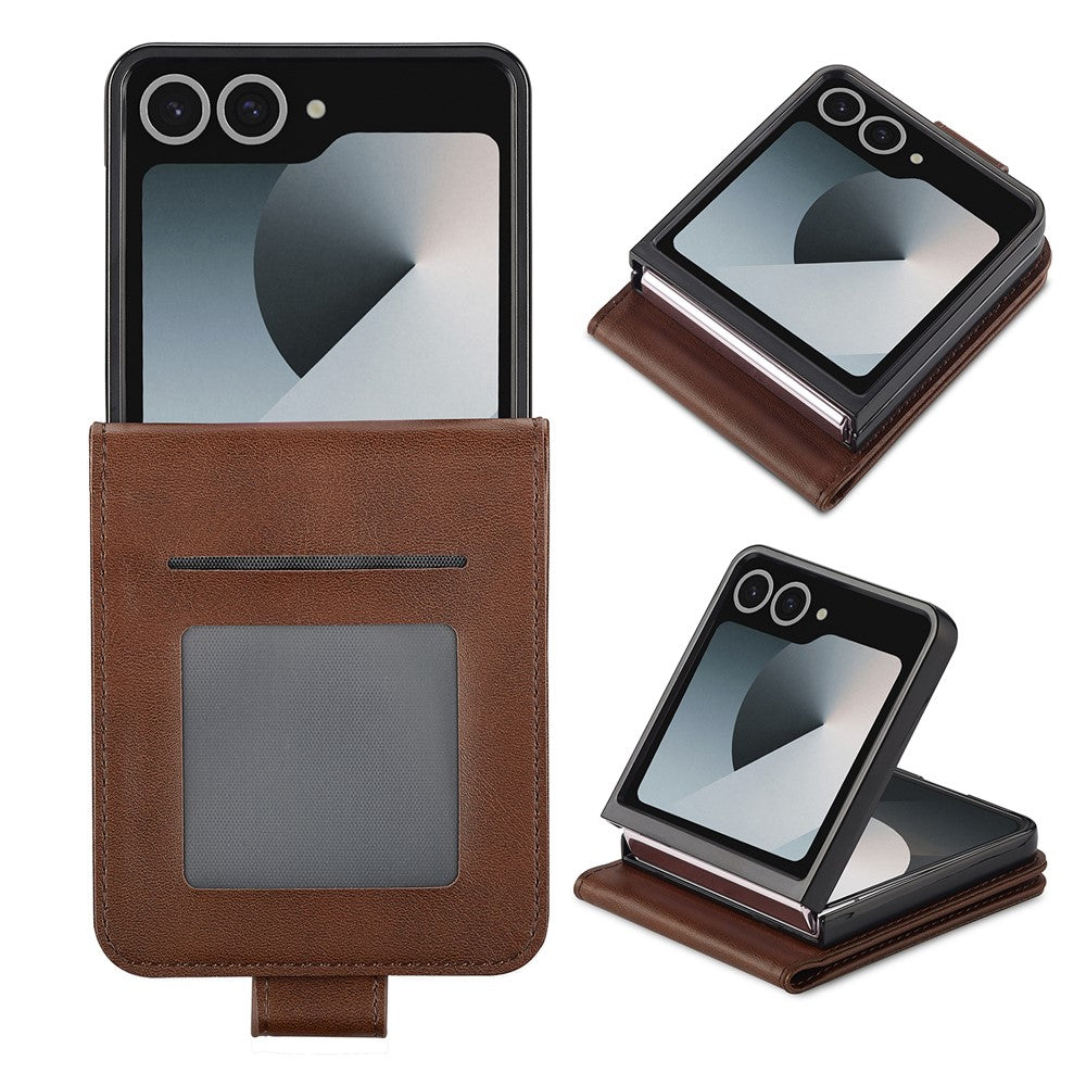 LC.IMEEKE For Samsung Galaxy Z Flip7 5G Case Card Holder Calf Texture PU Leather Folding Phone Cover