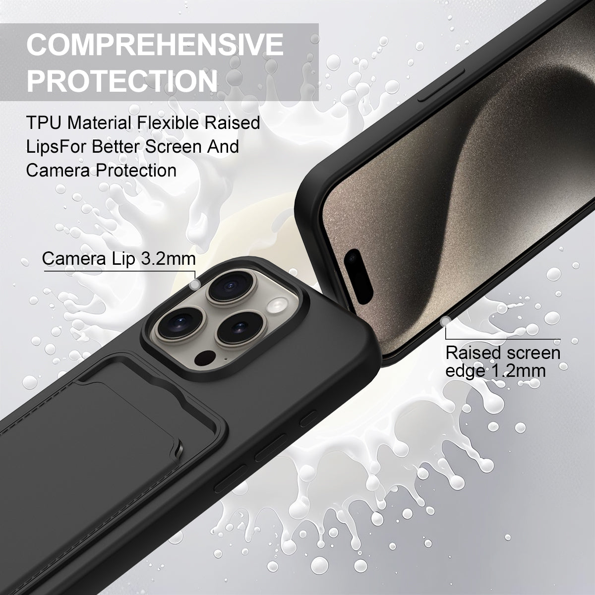 For iPhone 16 Pro Liquid Silicone Case Phone Back Cover with Card Holder and Short Strap