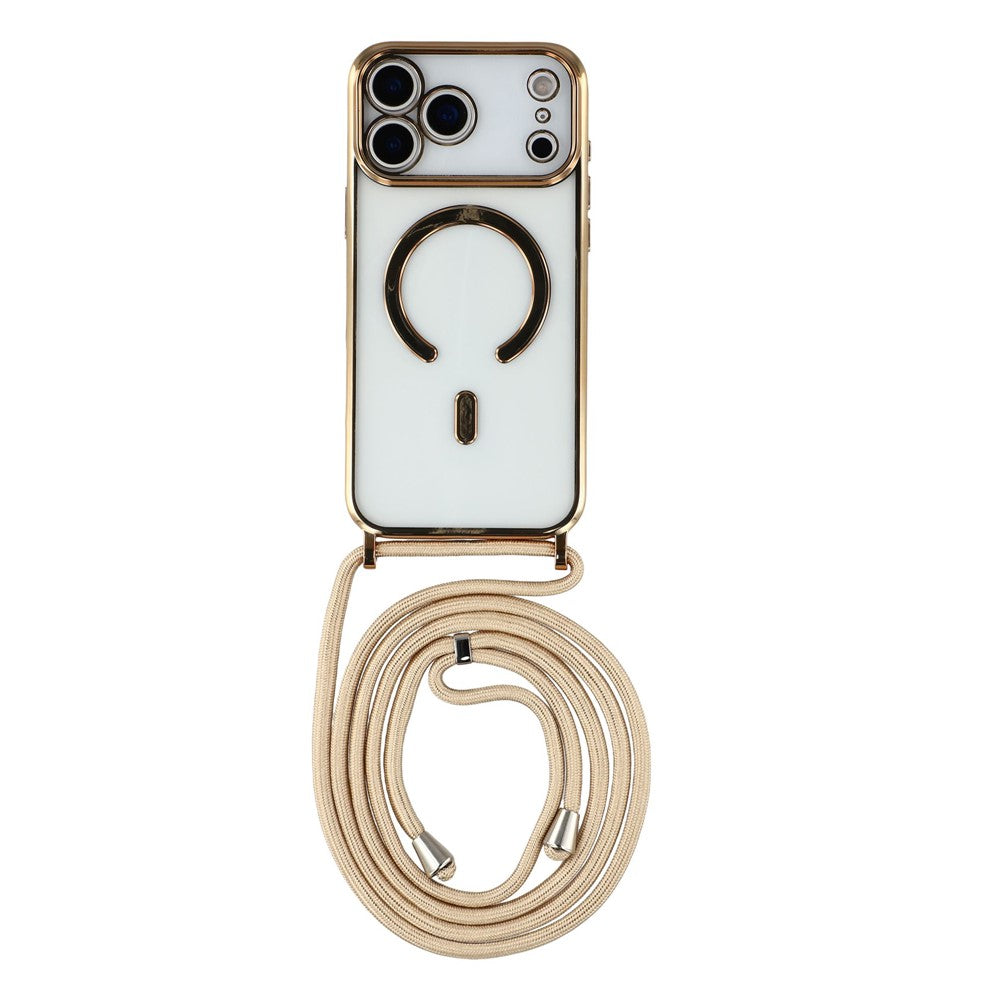 For iPhone 17 Pro Case Compatible with MagSafe Electroplating Edge TPU Phone Cover with Shoulder Strap