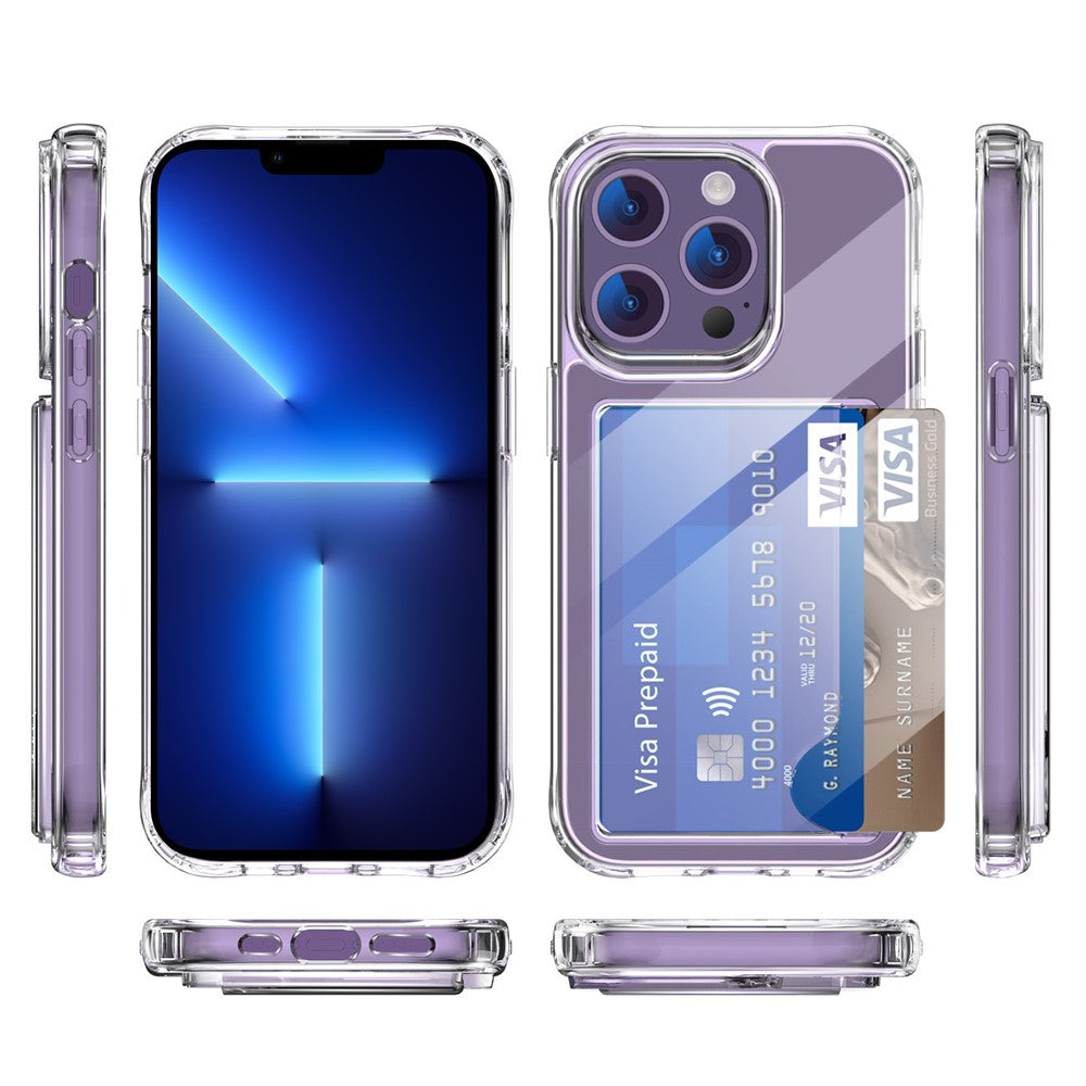 For iPhone 13 Pro Transparent Phone Case Card Holder Shockproof Corner TPU + Acrylic Phone Cover