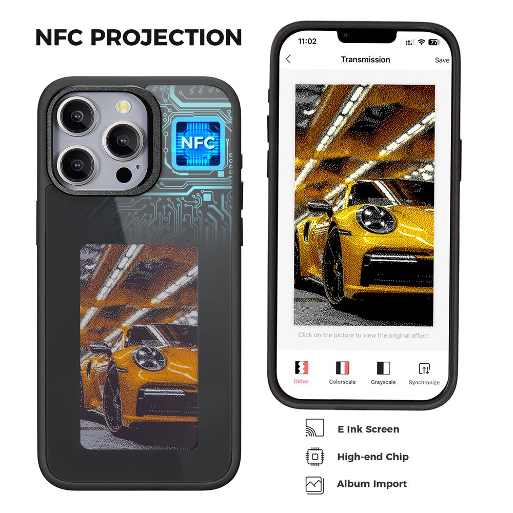 For iPhone 13 Pro E Ink Cover 4-Color Display Phone Case NFC Projection Customized Pattern