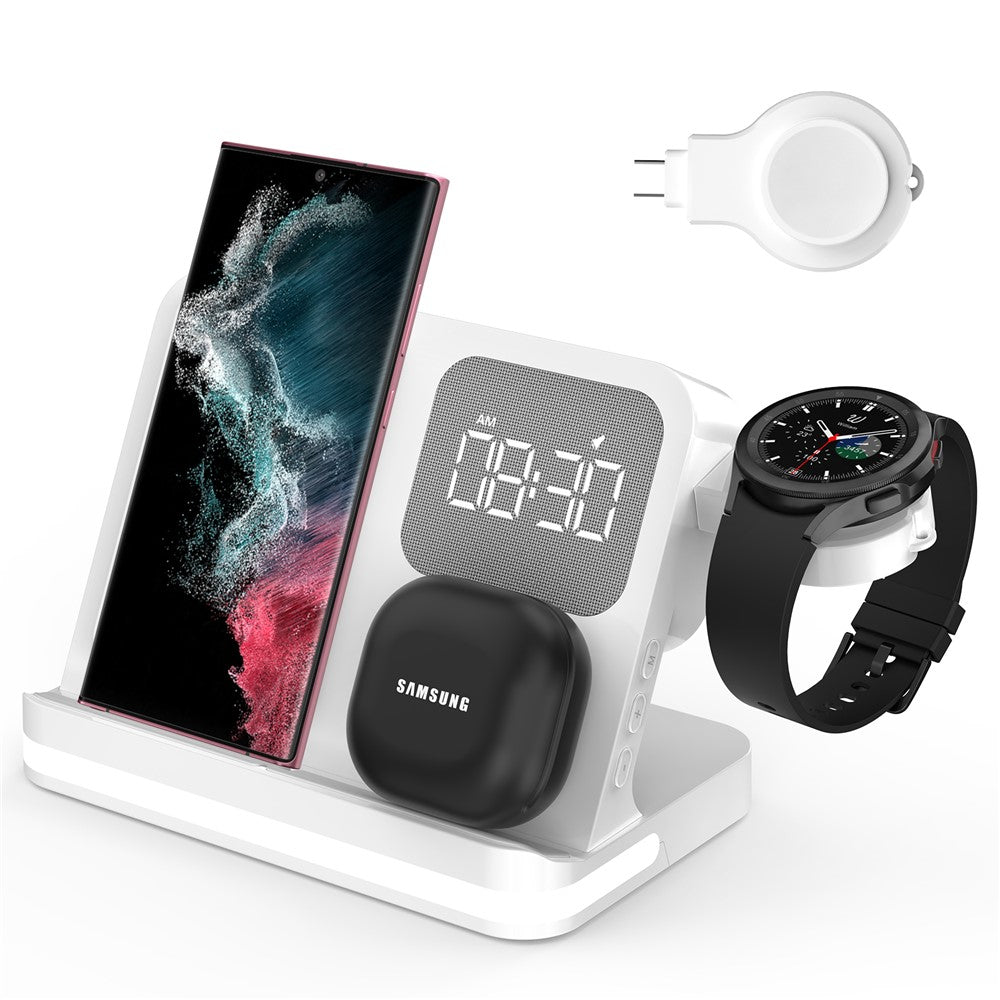B-22 3 in 1 Wireless Charger 15W Charging Station for Samsung Galaxy Phone / Watch / Buds with Alarm Clock