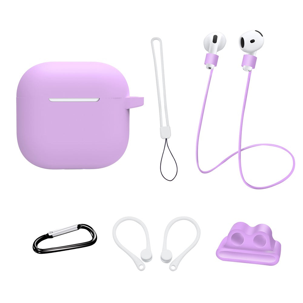 6 in 1 Headset Accessories for AirPods 4 Silicone Case + Carrying Strap + Earphone Holder + Ear Hooks + Neck Strap + Keychain