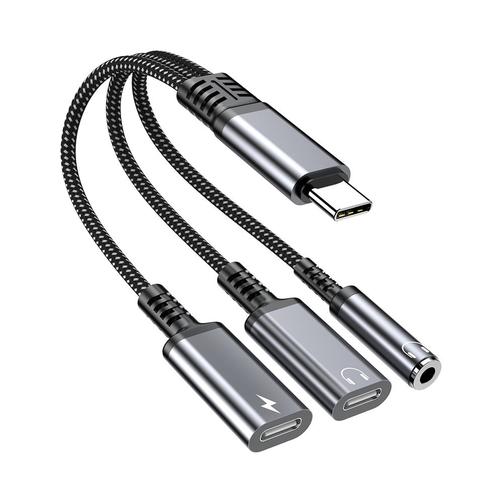 60W Type-C to 3.5mm + Type-C Headphone + Type-C PD Fast Charging Adapter 3 in 1 Audio Converter