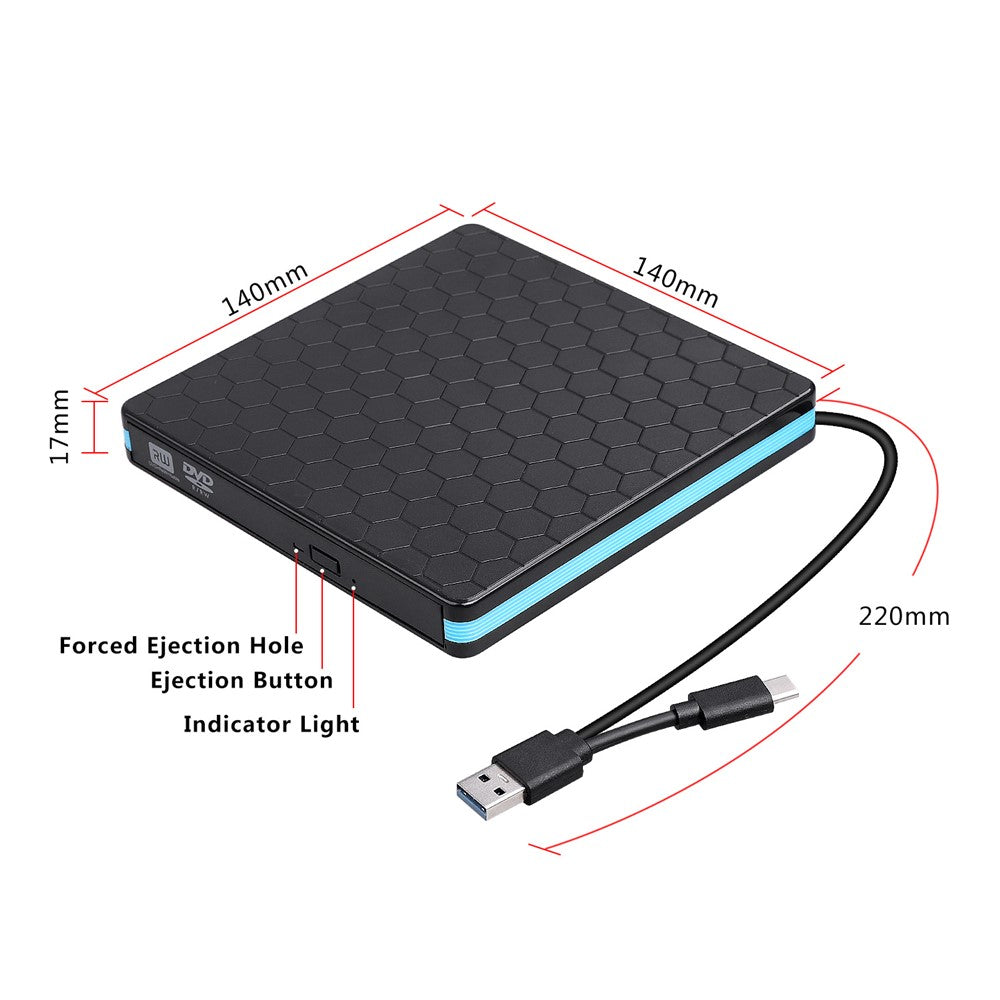 External CD DVD Drive Burner Player to USB 3.0 Type-C Portable Slim DVD/CD Rom RW Rewriter/Writer/Reader