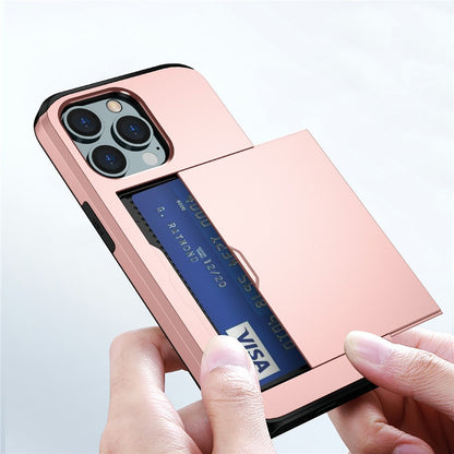 Well-protected Scratch-proof Slide Card Holder PC + TPU Hybrid Back Phone Case for iPhone 13 Pro 6.1 inch