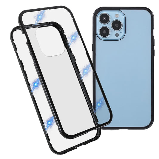 Drop-proof Double-sided Bright and Clear Tempered Glass + Magnetic Metal Frame Phone Case for iPhone 13 Pro 6.1 inch