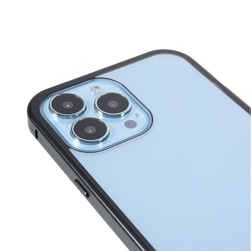 Drop-proof Double-sided Bright and Clear Tempered Glass + Magnetic Metal Frame Phone Case for iPhone 13 Pro 6.1 inch