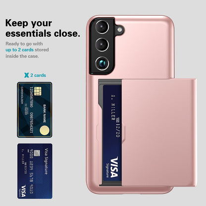 For Samsung Galaxy S22 5G Slide Card Holder Anti-drop Smartphone Case Light Slim Stylish PC + TPU Hybrid Phone Cover
