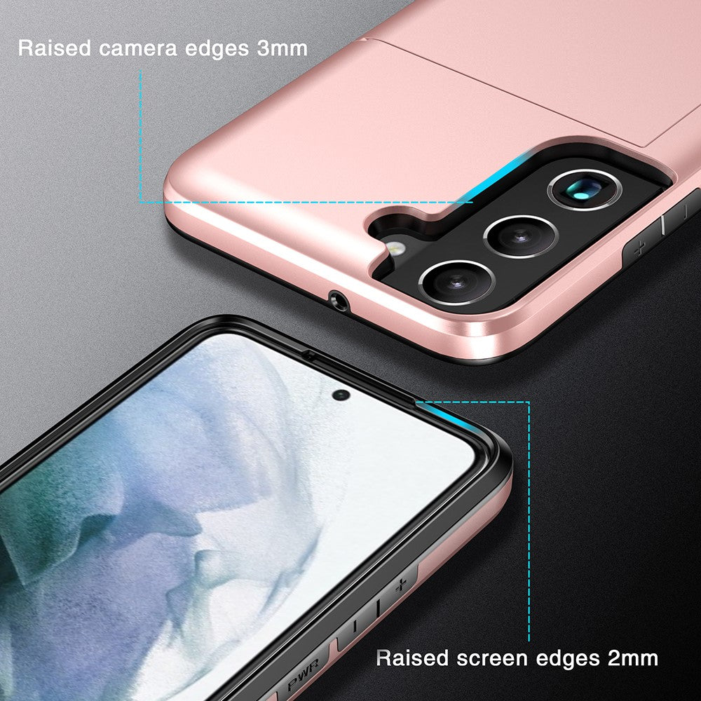 For Samsung Galaxy S22 5G Slide Card Holder Anti-drop Smartphone Case Light Slim Stylish PC + TPU Hybrid Phone Cover