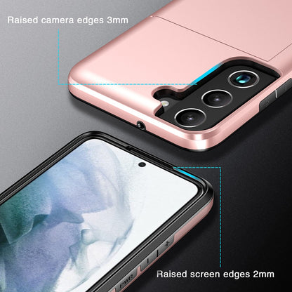 For Samsung Galaxy S22 5G Slide Card Holder Anti-drop Smartphone Case Light Slim Stylish PC + TPU Hybrid Phone Cover
