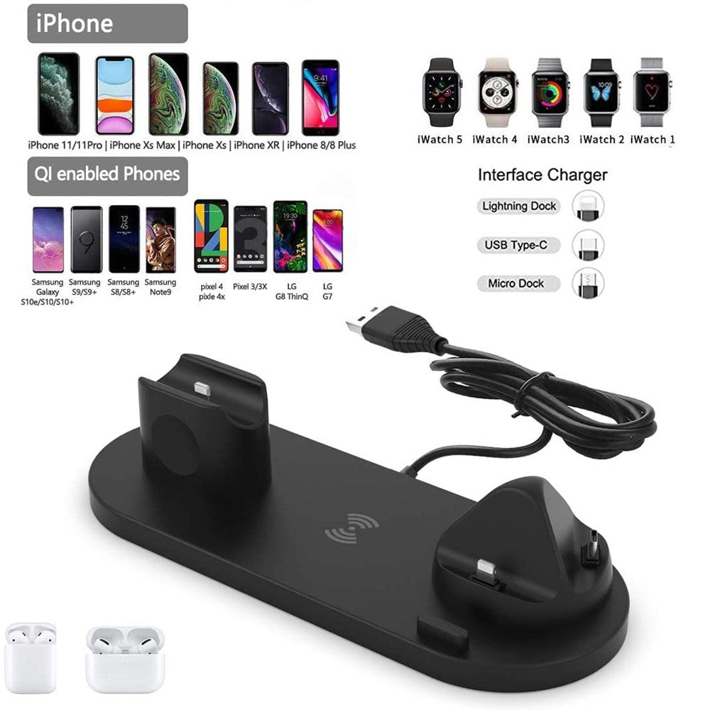 UD15-C 3-in-1 Multifunctional Wireless Charger Charging Dock Station Holder Stand for Apple iPhone/Android Device /Type-C Device