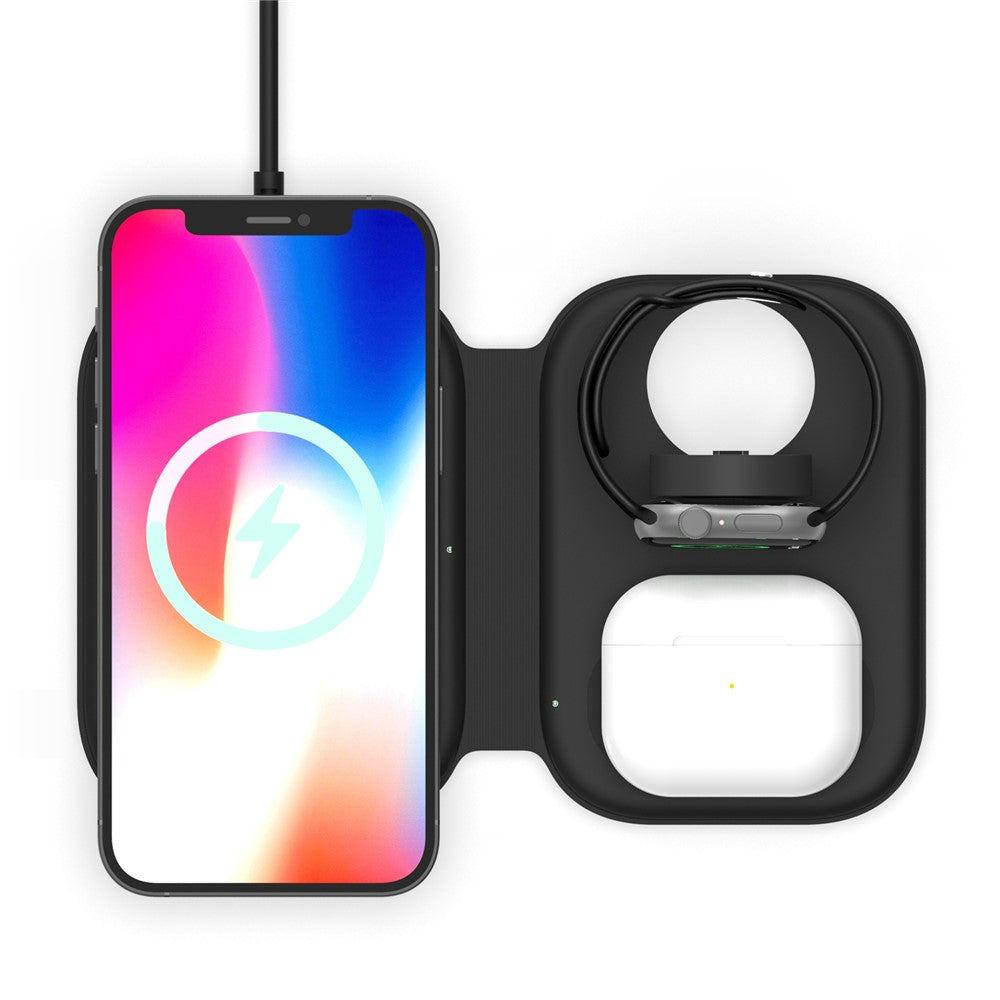 F20 Magnetic Folding 3 in1 Wireless Fast Charging Station for iPhone Apple Watch AirPods Samsung Galaxy Buds