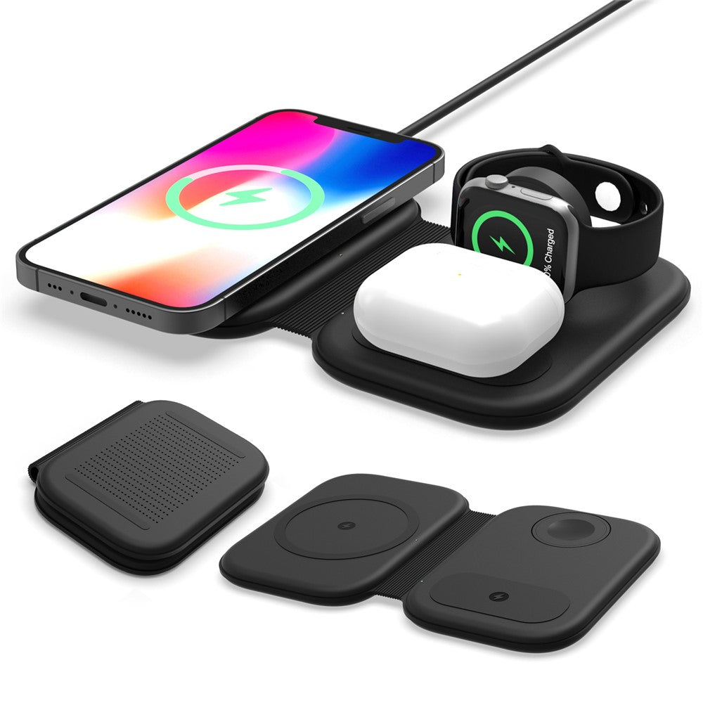 F20 Magnetic Folding 3 in1 Wireless Fast Charging Station for iPhone Apple Watch AirPods Samsung Galaxy Buds