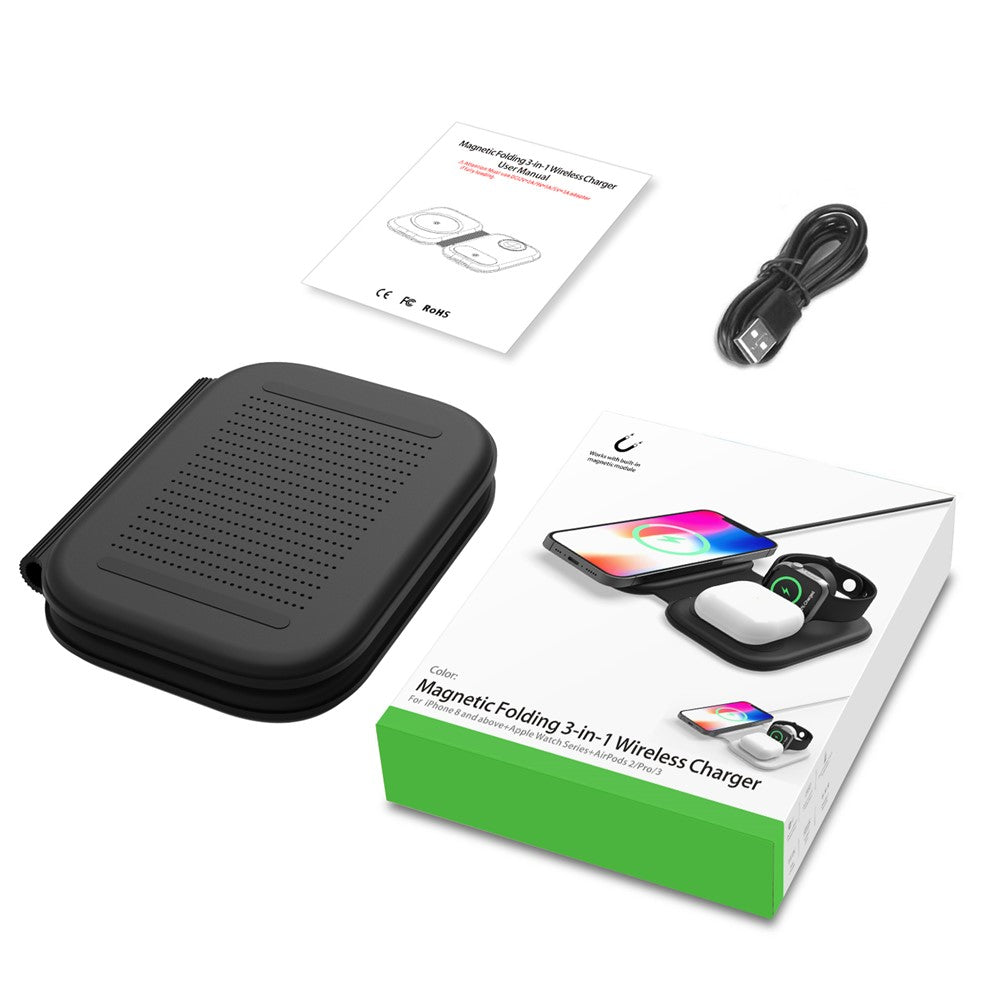 F20 Magnetic Folding 3 in1 Wireless Fast Charging Station for iPhone Apple Watch AirPods Samsung Galaxy Buds