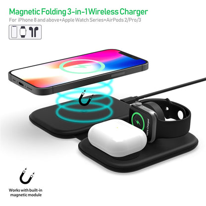 F20 Magnetic Folding 3 in1 Wireless Fast Charging Station for iPhone Apple Watch AirPods Samsung Galaxy Buds