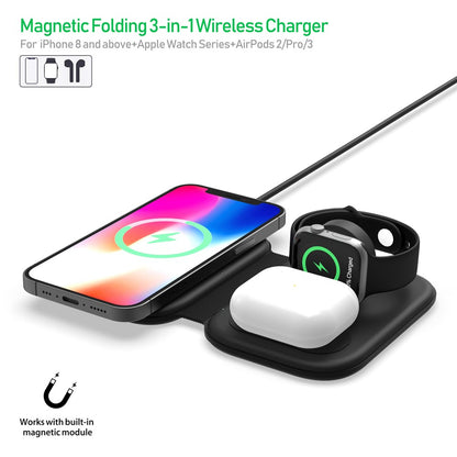 F20 Magnetic Folding 3 in1 Wireless Fast Charging Station for iPhone Apple Watch AirPods Samsung Galaxy Buds