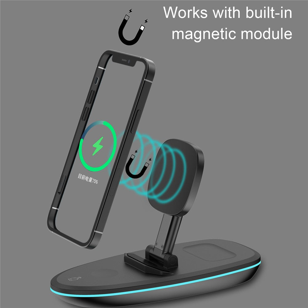 V9 3 in 1 Magnetic Foldable Wireless Charger Charging Dock Station with LED Light for iPhone 12 Pro Max Samsung
