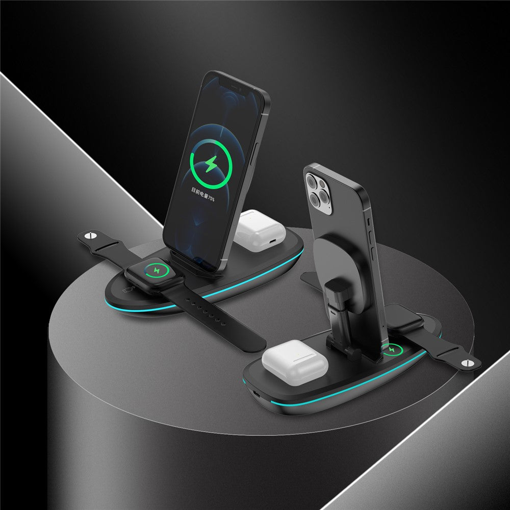 V9 3 in 1 Magnetic Foldable Wireless Charger Charging Dock Station with LED Light for iPhone 12 Pro Max Samsung