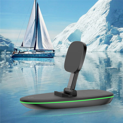 V9 3 in 1 Magnetic Foldable Wireless Charger Charging Dock Station with LED Light for iPhone 12 Pro Max Samsung