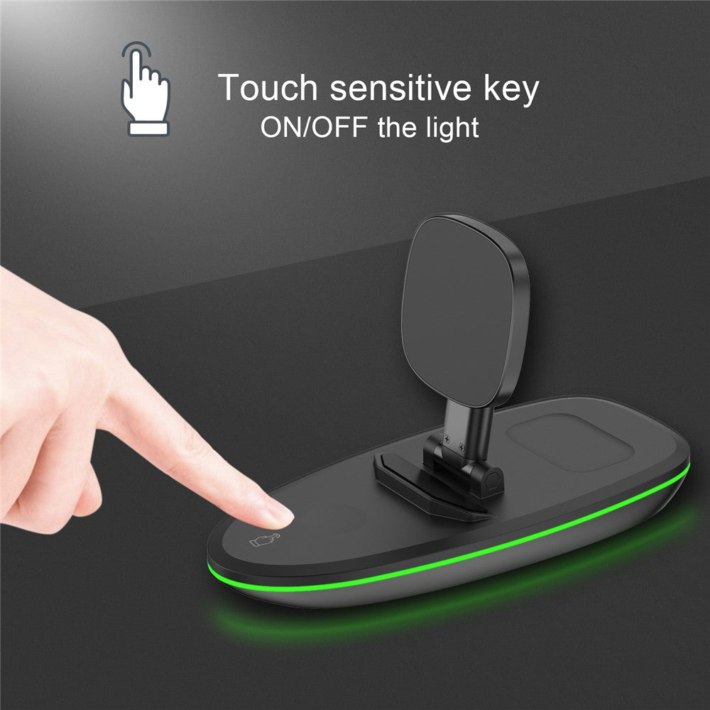 V9 3 in 1 Magnetic Foldable Wireless Charger Charging Dock Station with LED Light for iPhone 12 Pro Max Samsung