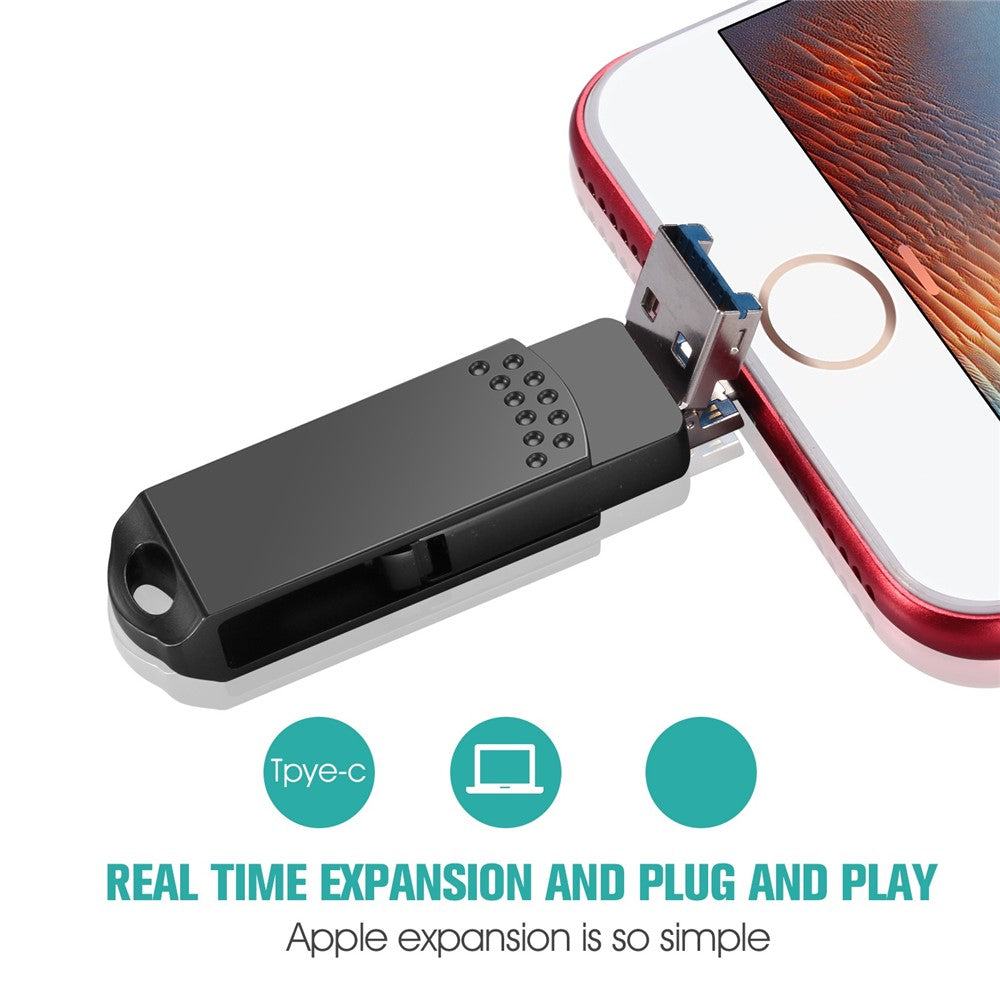 RICHWELL 256GB Swivel Memory Stick, Type C/Lightning/USB 3 in 1 Thumb Drive USB 3.0 Flash Drive