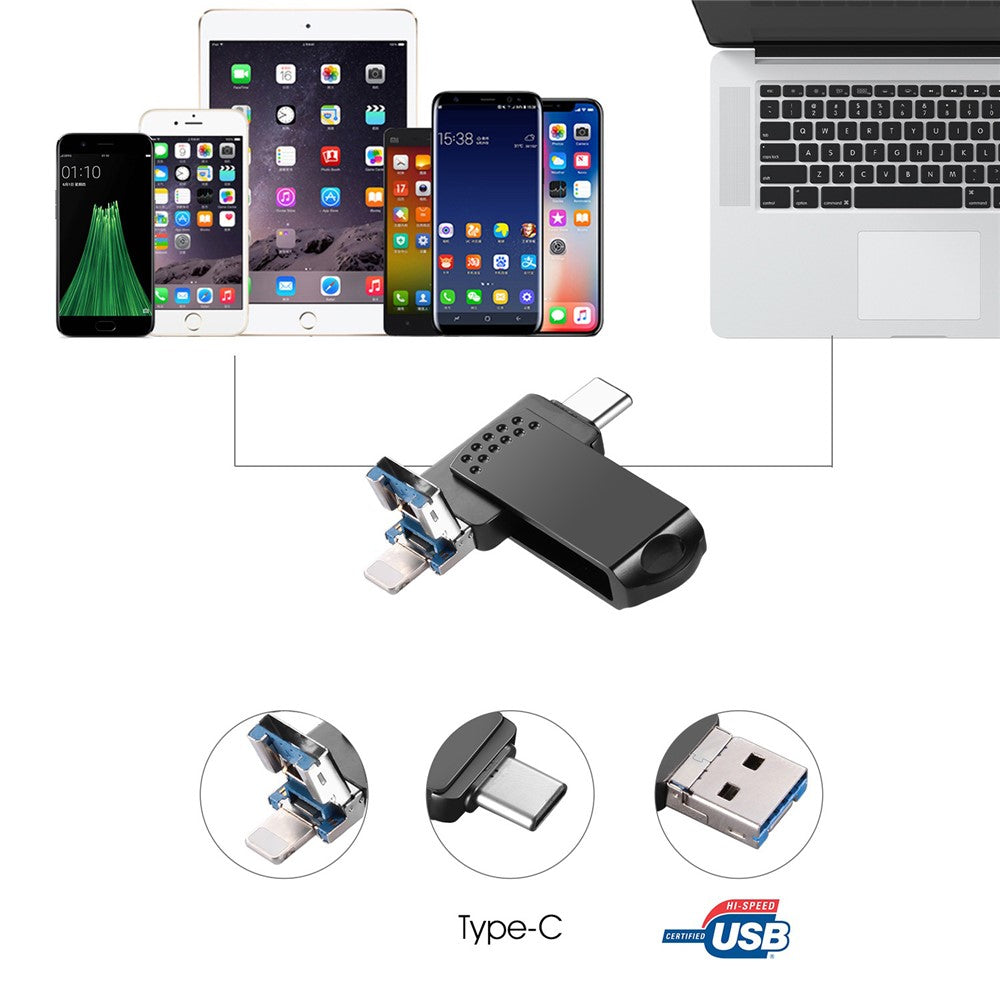 RICHWELL 256GB Swivel Memory Stick, Type C/Lightning/USB 3 in 1 Thumb Drive USB 3.0 Flash Drive