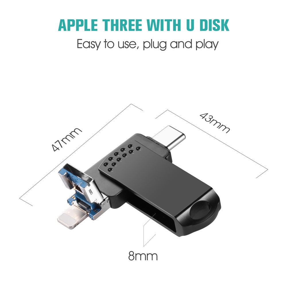 RICHWELL 256GB Swivel Memory Stick, Type C/Lightning/USB 3 in 1 Thumb Drive USB 3.0 Flash Drive