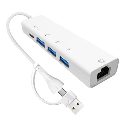 AJ1027 USB + Type-C Dual Port 5 in 1 Adapter Type-C 3xUSB RJ45 Ethernet Network Hub