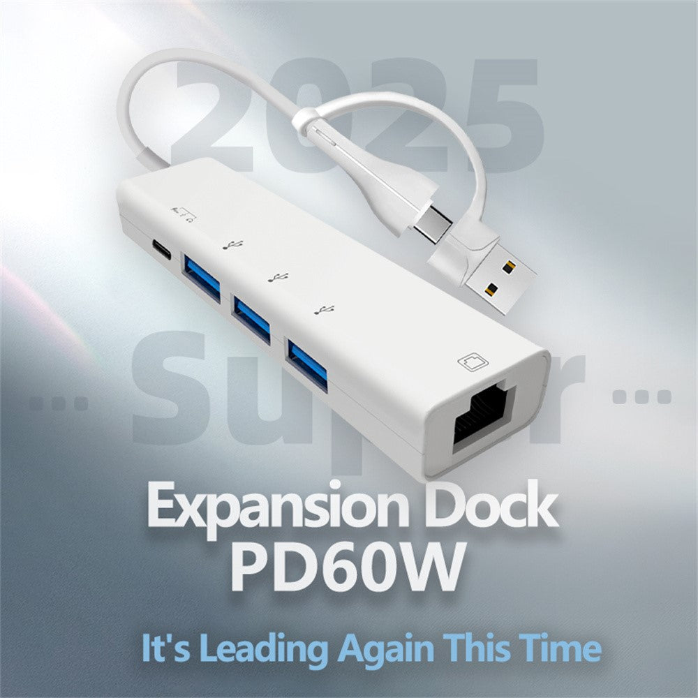 AJ1027 USB + Type-C Dual Port 5 in 1 Adapter Type-C 3xUSB RJ45 Ethernet Network Hub