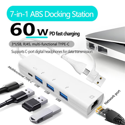AJ1027 USB + Type-C Dual Port 5 in 1 Adapter Type-C 3xUSB RJ45 Ethernet Network Hub