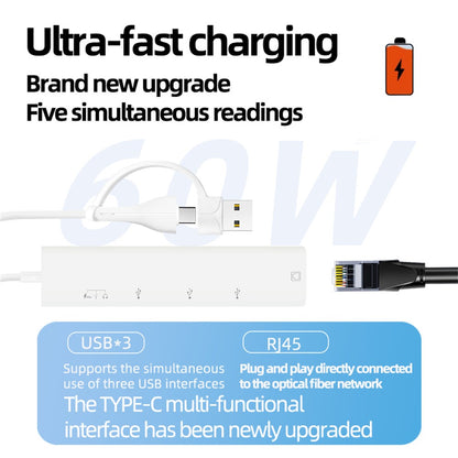 AJ1027 USB + Type-C Dual Port 5 in 1 Adapter Type-C 3xUSB RJ45 Ethernet Network Hub