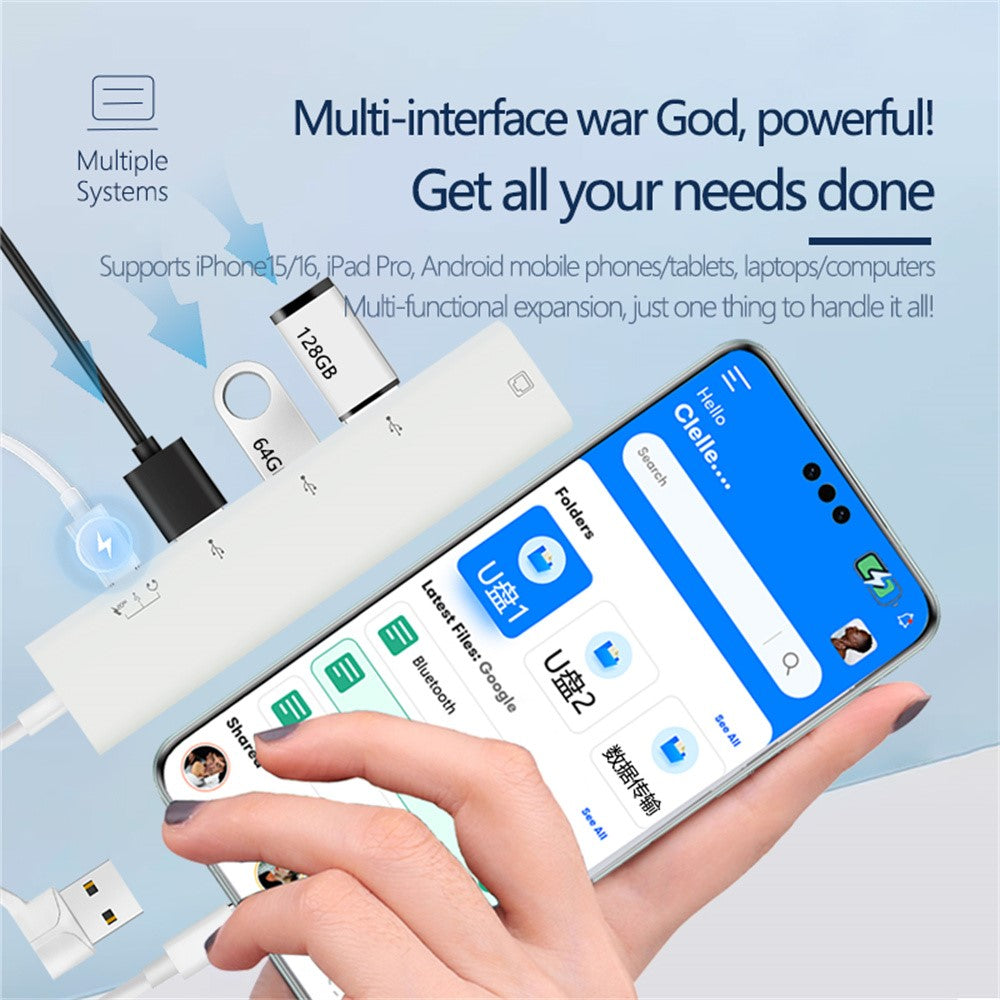 AJ1027 USB + Type-C Dual Port 5 in 1 Adapter Type-C 3xUSB RJ45 Ethernet Network Hub