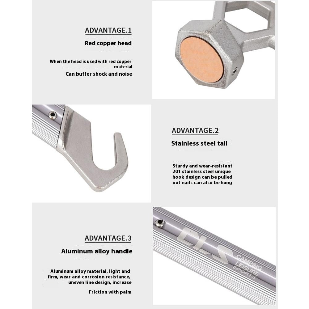 CLS Outdoor Camping Tent Peg Hammer Stainless Steel+Aluminum Alloy Handle Nail Puller