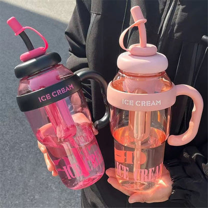 1200ml Water Bottles with Straw Tea Strainer PP+Silicone Bottle for Gym Outdoor Activities (No FDA, BPA-Free)