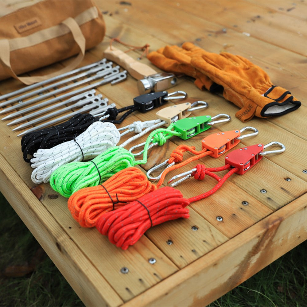 4mmx4m Climbing Rope Camping Tent Canopy Windproof Rope with Adjustable Pulley Tensioner for Outdoor Activities