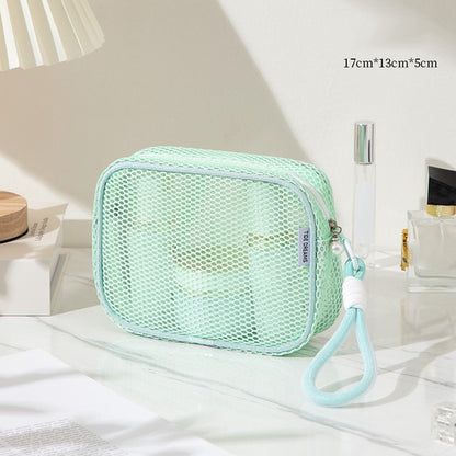 Mesh Cosmetic Bag Pearl Pull Head Zipper Toiletry Organizer Makeup Storage Pouch for Travel Daily Use