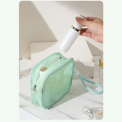 Mesh Cosmetic Bag Pearl Pull Head Zipper Toiletry Organizer Makeup Storage Pouch for Travel Daily Use