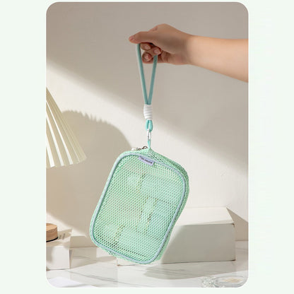 Mesh Cosmetic Bag Pearl Pull Head Zipper Toiletry Organizer Makeup Storage Pouch for Travel Daily Use