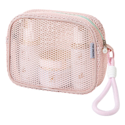Mesh Cosmetic Bag Pearl Pull Head Zipper Toiletry Organizer Makeup Storage Pouch for Travel Daily Use