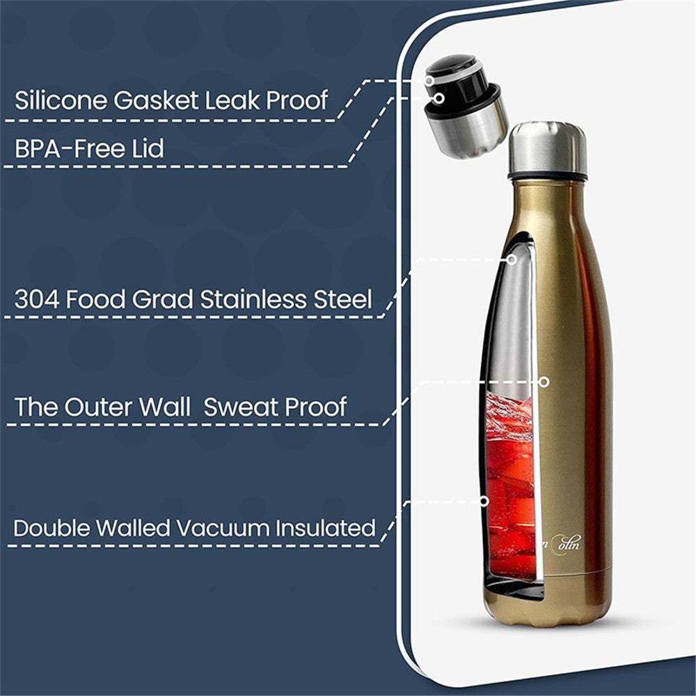 JUNSUNMAY 500ml 304 Stainless Steel Vacuum Insulated Cup Office School Outdoor Water Bottle (BPA-Free, No FDA Certification)