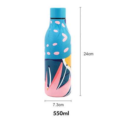 JUNSUNMAY 550ml Geometric Pattern 304 Stainless Steel Vacuum Insulated Water Bottle (BPA Free, No FDA)