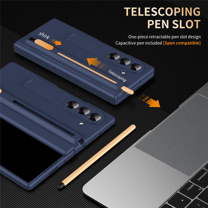 For Samsung Galaxy Z Fold7 5G Kickstand Phone Case with Tempered Glass Screen Protector and Stylus Pen