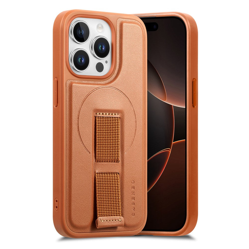 For iPhone 13 Pro Max 6.7 inch Magnetic Case CASENEO Wristband PU Leather + PC Shockproof Phone Cover