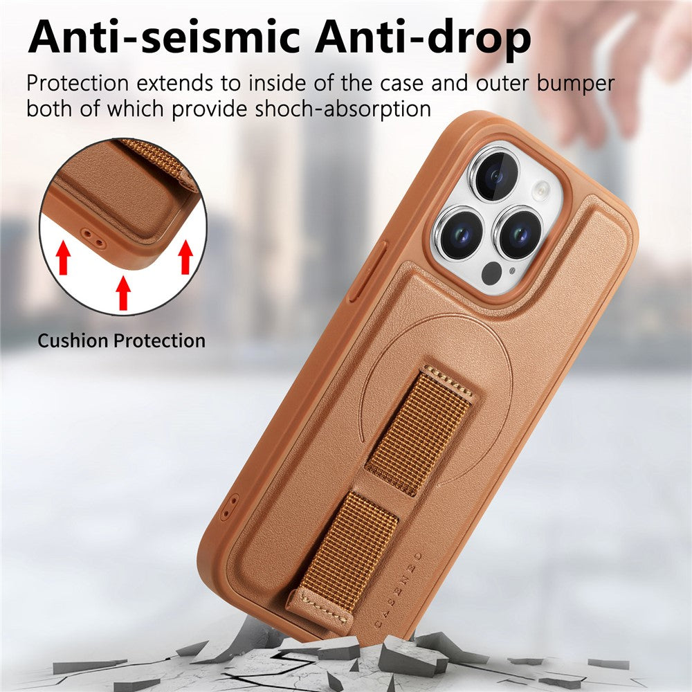For iPhone 13 Pro Max 6.7 inch Magnetic Case CASENEO Wristband PU Leather + PC Shockproof Phone Cover
