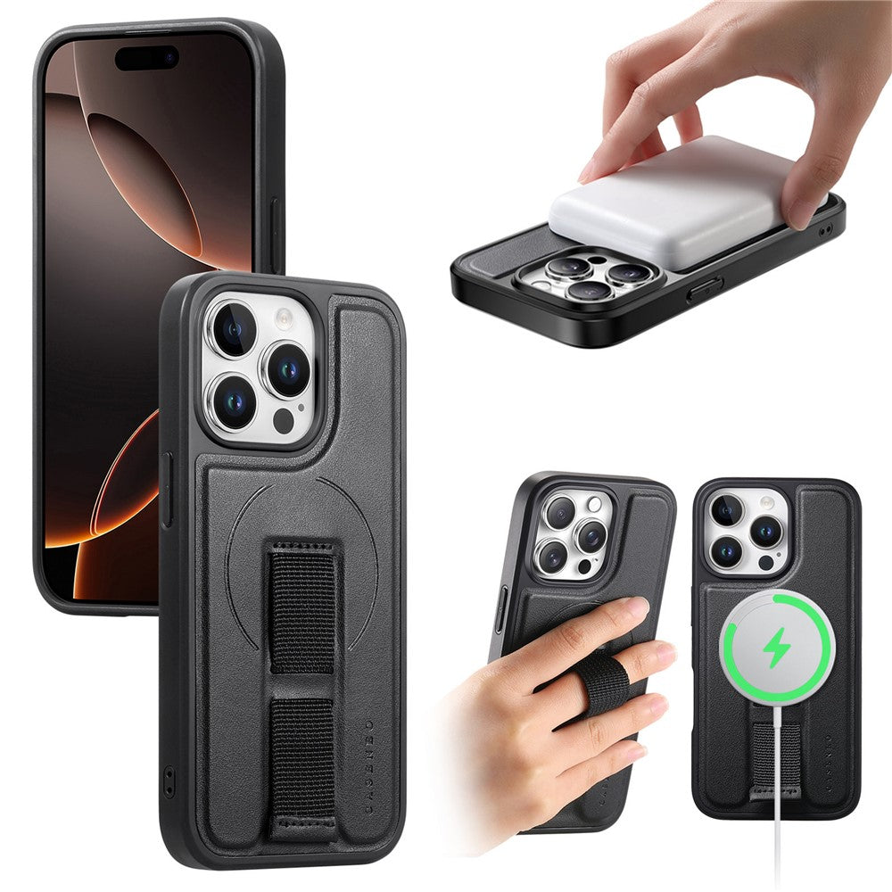 For iPhone 13 Pro Max 6.7 inch Magnetic Case CASENEO Wristband PU Leather + PC Shockproof Phone Cover