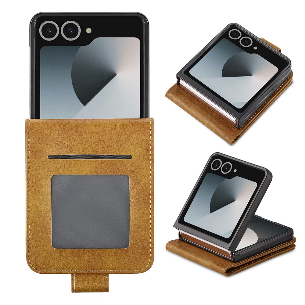 LC.IMEEKE For Samsung Galaxy Z Flip7 5G Case Card Holder Calf Texture PU Leather Folding Phone Cover