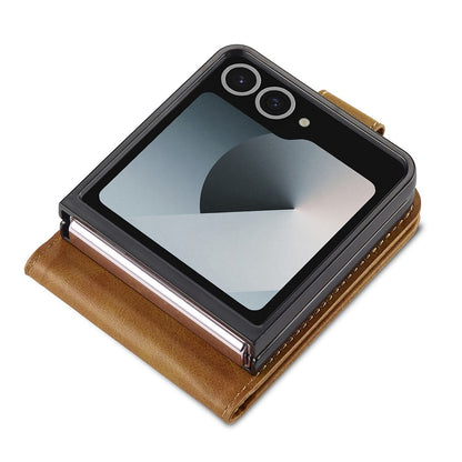LC.IMEEKE For Samsung Galaxy Z Flip7 5G Case Card Holder Calf Texture PU Leather Folding Phone Cover