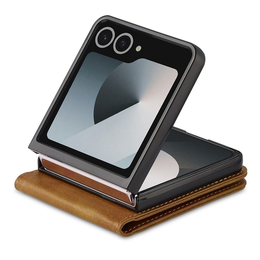 LC.IMEEKE For Samsung Galaxy Z Flip7 5G Case Card Holder Calf Texture PU Leather Folding Phone Cover